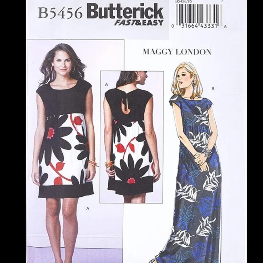 Butterick B5456 Fast & Easy Pullover Long or Short Dress Size 16-18-20-22-24